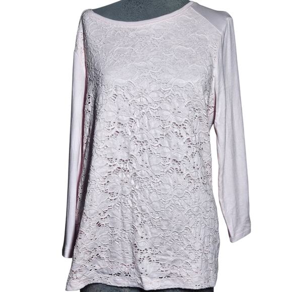 Pink Lace Detail Cotton Blend Tee Size Medium - Picture 1 of 4